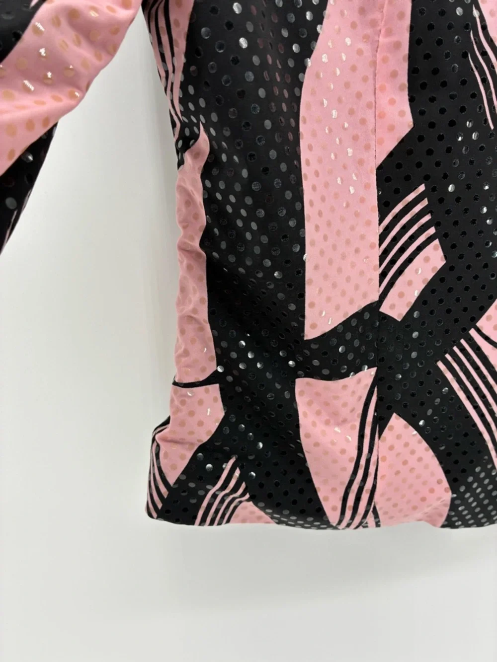 Vintage Abstract Pink & Black Zip Front Party Jacket Reflective Details - Picture 11 of 12